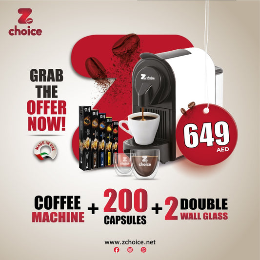Special Bundle Offer -Coffee Machine + 200 Coffee Capsules + 2 Double Wall Glass
