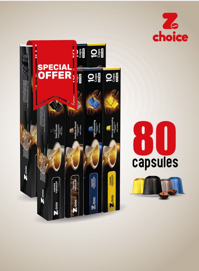 Special Offer - 80 Coffee Capsules Dark, Medium, Light and Ultra-Light Roast